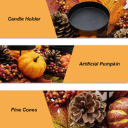 Sunnypack Fall Harvest Candle Holder, 27.5 Inch Triple Pillar, Pumpkin Pine Cone Berry