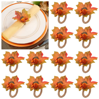 Alphatool Thanksgiving Napkin Rings, Maple Leaf Acorn Design, Set of 12