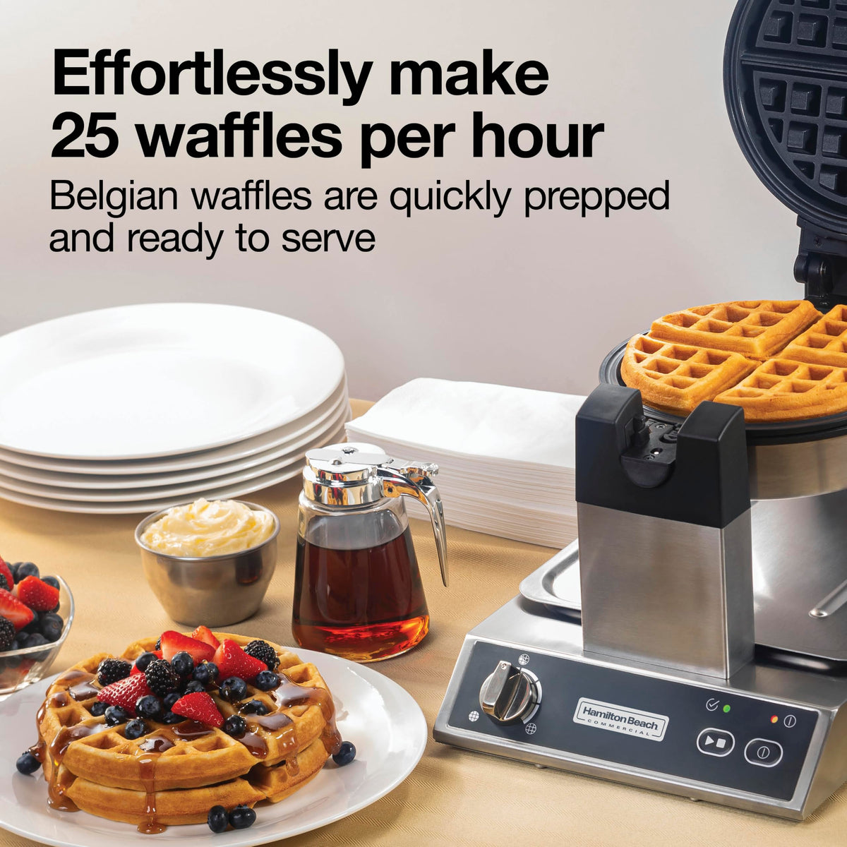 Belgian Waffle Maker by Hamilton Beach Commercial – Large, Stainless Steel / Black, Model 26700
