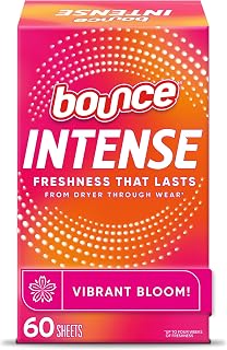 Bounce Intense Dryer Sheets, Vibrant Bloom, 60 Count, Scent Boosting Dryer Sheet (Pack of 6)