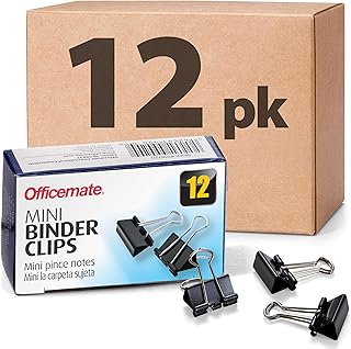 Officemate Mini Binder Clips, 144 Count (12 Boxes of 12 Clips), Heavy-Duty Metal Handles, Black Paper Fasteners for Office, School & Home Organization (99010)