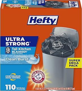 Hefty Ultra Strong 13 Gal Kitchen Trash Bags, Black, Clean Burst, 110ct