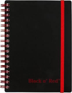 Black n' Red Notebook, Business Journal, 5-5/8" x 3-3/4", 70 Sheets, Ruled, Optik Paper, Scribzee App, Flexible Poly Cover, Wirebound, Black (F67010)