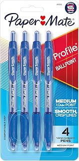 Paper Mate Ballpoint Pen, Profile Retractable Pen, Medium Point (1.0mm), Blue, 4 Count
