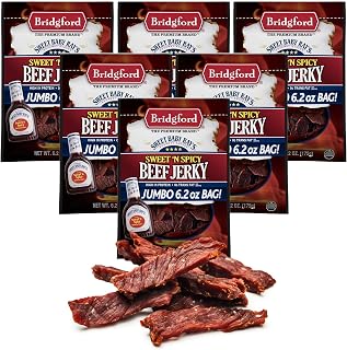 Bridgford Sweet Baby Ray’s Beef Jerky Sweet N Spicy 6.2 oz Pack of 6 - High Protein Sweetened Spicy Beef Jerky for Your Dietary Preference - Ready-to-Eat Snacks for On-the-Go Snacking