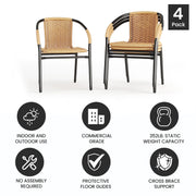 Lila 4 Pack Beige Rattan Indoor-Outdoor Restaurant Stack Chair | Versatile and Stylish Seating by Flash Furniture – Set of 4, Rattan, Beige, Pack of 4, Model 4-TLH-037-BGE-GG