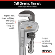 Model 814 Aluminum Straight 14" Plumbing Pipe Wrench by RIDGID – Small, Aluminum, Silver, Model 31095