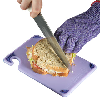 Allergen Saf-T-Grip Cutting Board With Molded-In Ruler by San Jamar – 6"L x 9"W, Proprietary Blend, Purple, Model CBG6938PR