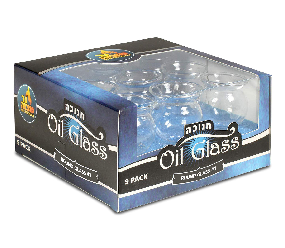 Ner Mitzvah Glass Oil Cups for Menorah, Size 1, Clear, 9 Pack