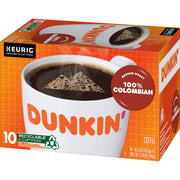 100% Colombian Medium Roast Coffee by Dunkin' – 1 Count (Pack of 10), Pack of 10