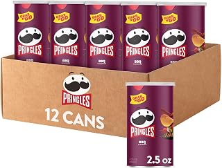 Pringles Potato Crisps Chips, Lunch Snacks, Office and Kids Snacks, Grab N' Go, BBQ (12 Cans)