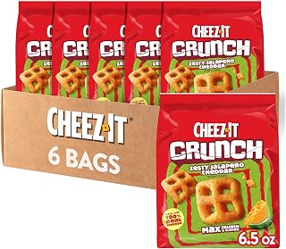 Cheez-It Crunch Cheesy Baked Snacks, Lunch Snacks, Zesty Jalapeno Cheddar (6 Bags)