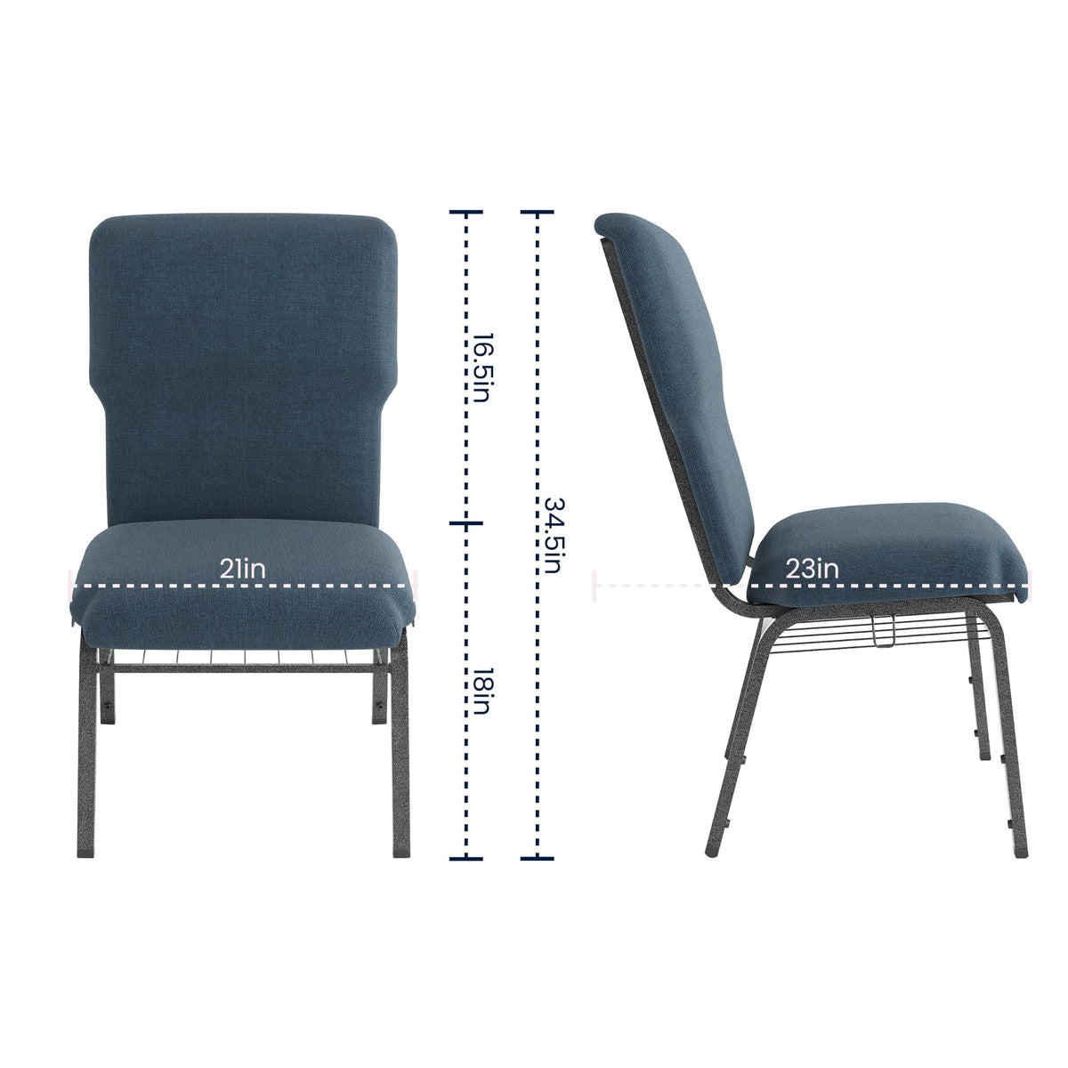 21 in Wide Church Chair by Flash Furniture – Set of 1, Textile, Navy Fabric/Silver Vein Frame, Model EPCHT-101