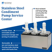 CFS Jamar Stainless Steel Condiment Pump Service Center with 3 Wells Black Jars by San Jamar – 14 inches x 7.875 inches x 12.5 inches, 1.0 fluid_ounces, Model P9713