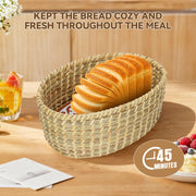 Willow Weave Woven Serving Basket with Warming Stone, Natural, 12 x 8.25 x 4.7 Inches