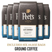 Ground Coffee Medium Roast by Peet's Coffee – 10.5 Ounce (Pack of 6), Cafe Domingo, Pack of 6, Model Coffee-Ground Coffee 63oz - Ground Coffee
