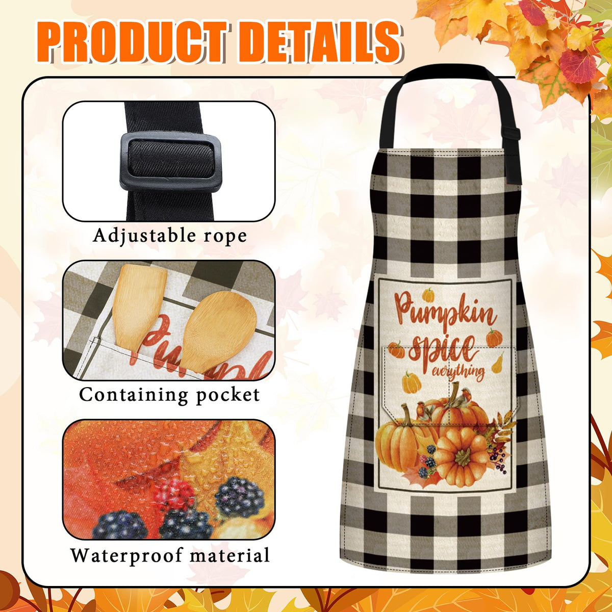 Cotwinter Thanksgiving Aprons with Pockets, Set of 6, Orange