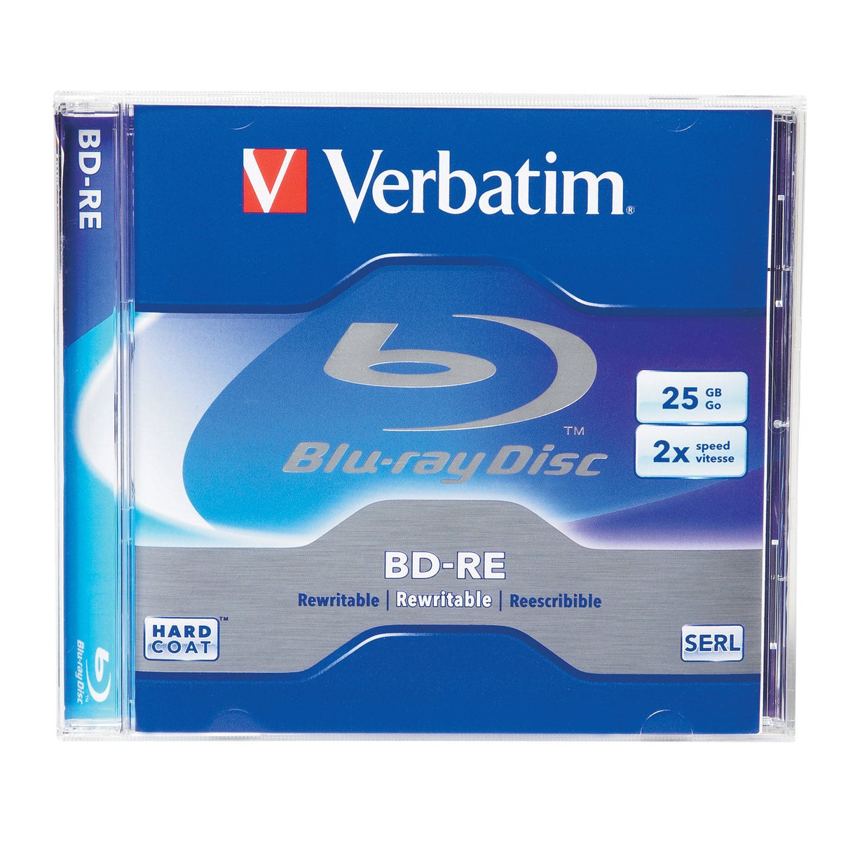 25 GB 2x Blu-ray Single Layer ReWritable Disc BD-RE by Verbatim – 1-Disc Jewel Case, White, Model 95358