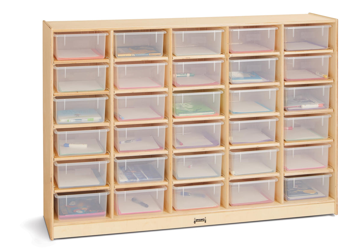 30 Tub Mobile Storage with Clear Bins by Jonti-Craft – 60 inches (W) x 15 inches (D) x 42 inches (H), Acrylic, Clear, Model 40310JC