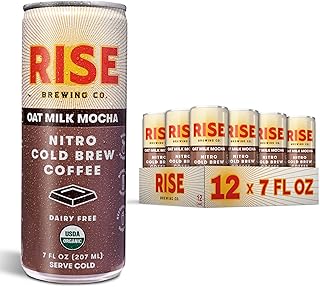 RISE Brewing Co. Oat Milk Mocha Nitro Cold Brew Latte | Vegan & Non-Dairy | Organic, Non-GMO | Low Acidity | 7 fl. oz. Cans (12 Pack)