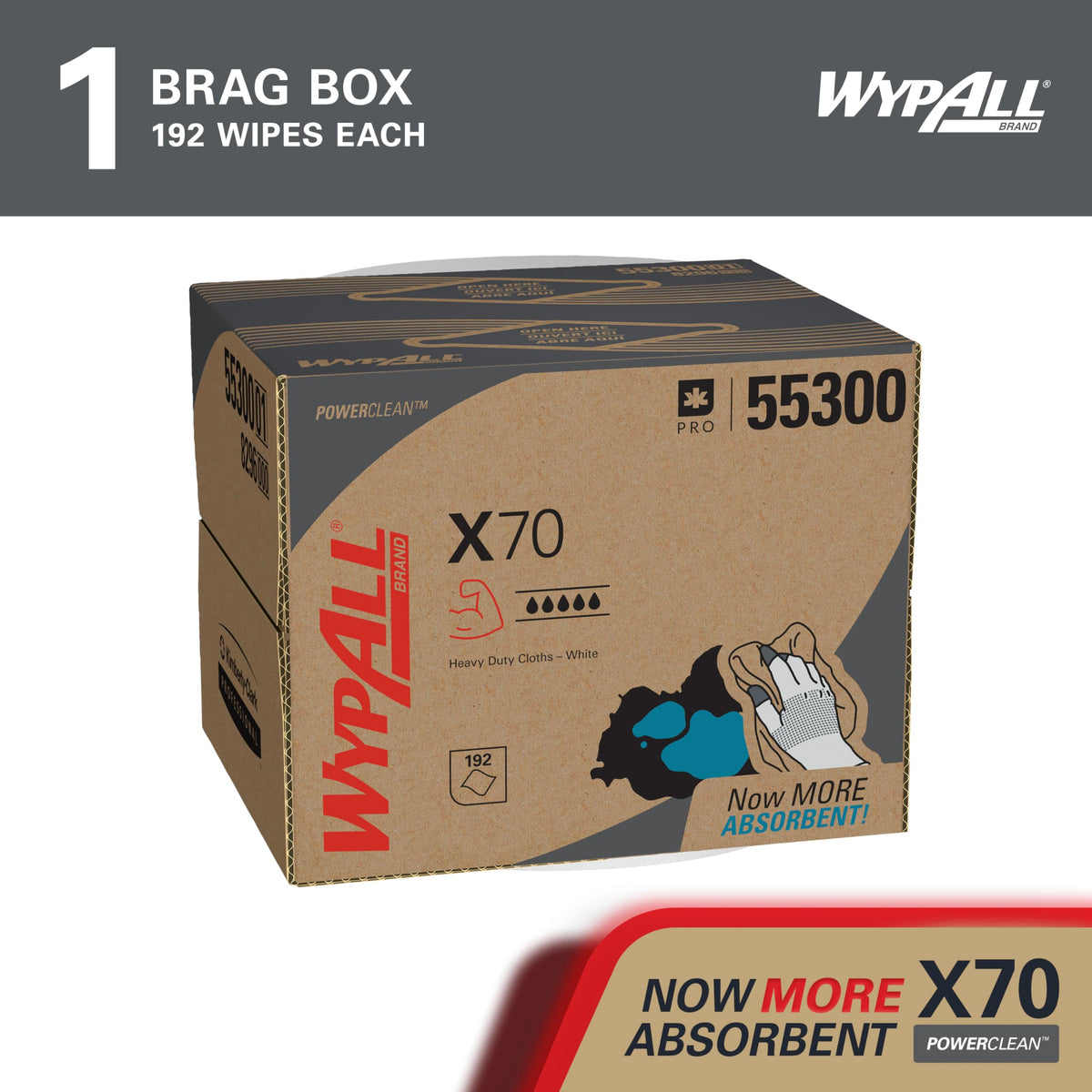 PowerClean X70 Medium Duty Cloths by Wypall – 192 Count (Pack of 1), Paper, White, Model 55300