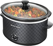 West Bend Slow Cooker 4-Quart Manual Crockery Style with Dishwasher Safe Oval Ceramic Crockpot and Glass Lid Two Temperature Settings Plus Keep Warm, 210-Watts, Black