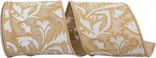 Reliant Ribbon Rustic Filigree Linen Deluxe Wired Edge Ribbon, Natural