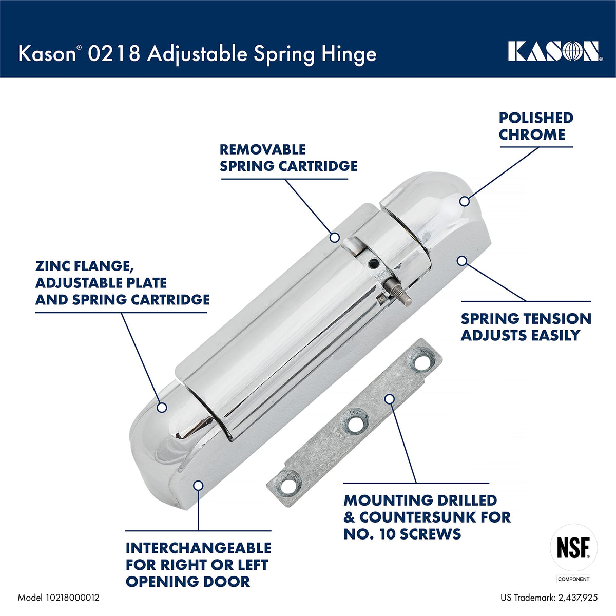 0218 Adjustable Spring Hinge by Kason – vinyl, Model 10218000012