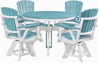 American Furniture Classics Model DR130ARW-K Five Piece Round Dining Height Dining Set in Aruba Blue with a White Base, Made in the USA