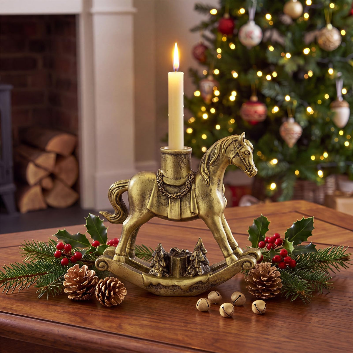 Meanplan Rocking Horse Candle Holder, 7.2 Inch, Antique Gold