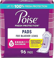 Poise Incontinence Pads for Women, 5 Drop, 96 ct