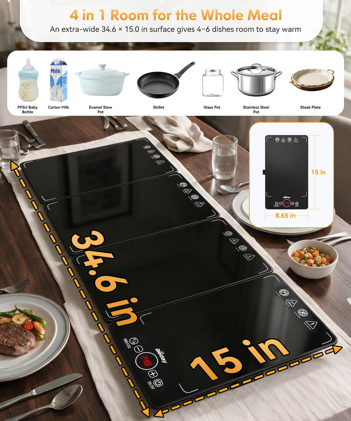 Beday Modular Warming Tray, 4 Zones, Expandable Black