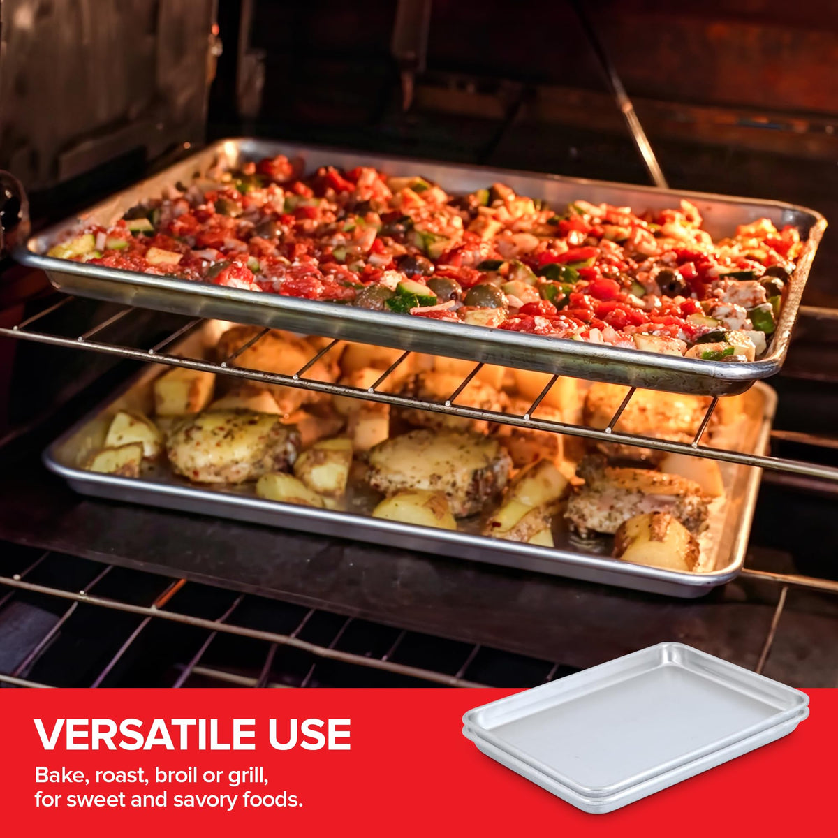 Aluminum 9x13 Baking Sheet Pan (2 Pack) by Stock Your Home – Quarter Sheet, Aluminum, Silver, Pack of 2