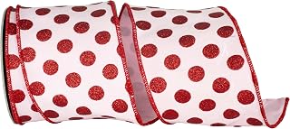 Reliant Ribbon Dot Jumbo Deluxe Backed Wired Edge, Pink/red, 4 Inch, 10 Yards