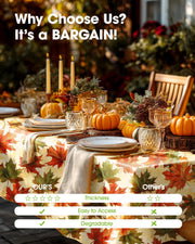 Pureegg Plastic Tablecloth, 54 x 108 Inch Rectangle, Autumn Maple