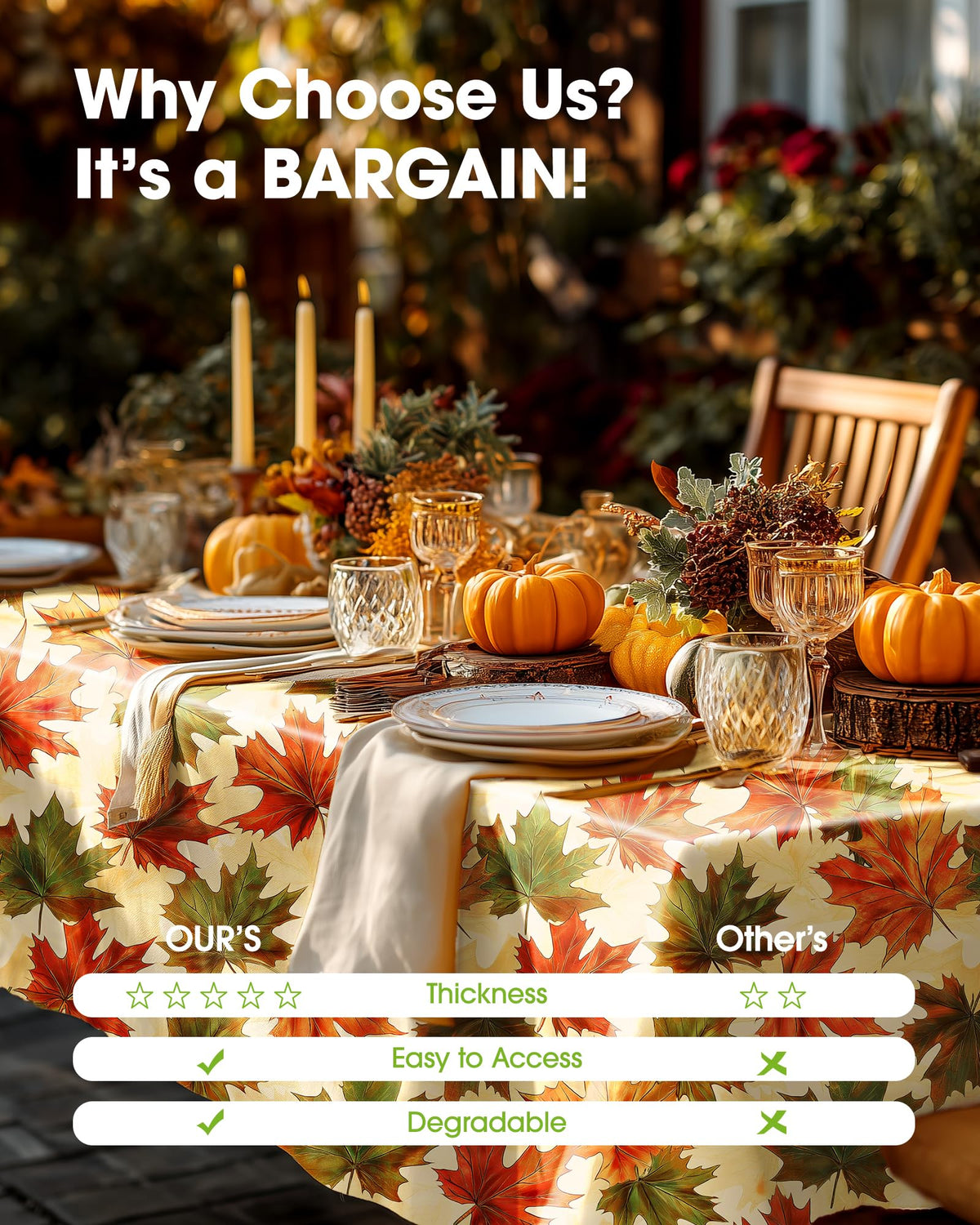 Pureegg Plastic Tablecloth, 54 x 108 Inch Rectangle, Autumn Maple