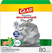 Glad ForceFlex MaxStrength Drawstring XL Kitchen Trash Bags, 20 Gal, Gain, 80 Ct (Package May Vary)