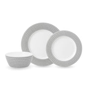 Ornament Bone China by Fortessa – 12 Piece Dinnerware Set (Service for 4), Bone China, Black, Model 12PPS-FBC-ORNAB