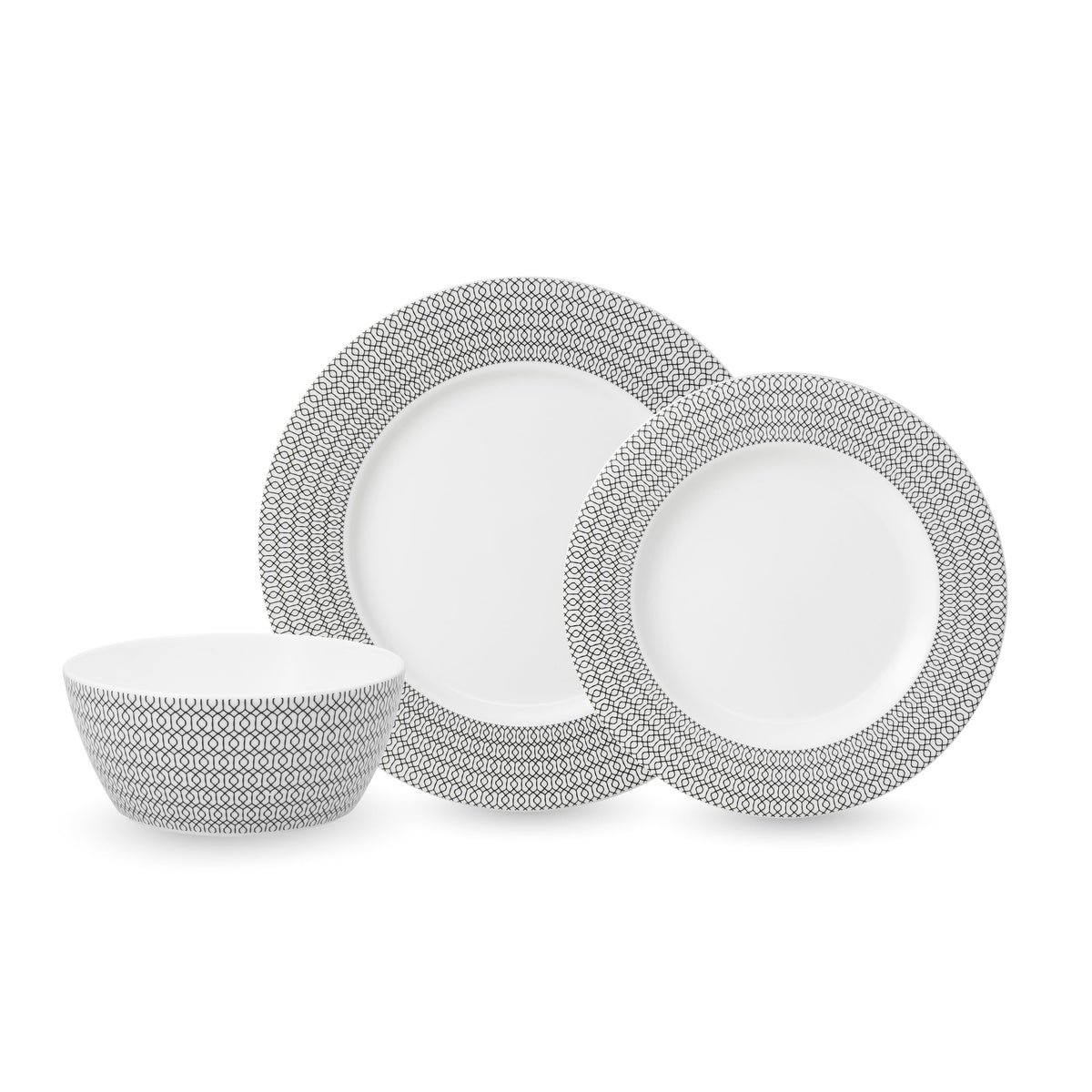 Ornament Bone China by Fortessa – 12 Piece Dinnerware Set (Service for 4), Bone China, Black, Model 12PPS-FBC-ORNAB