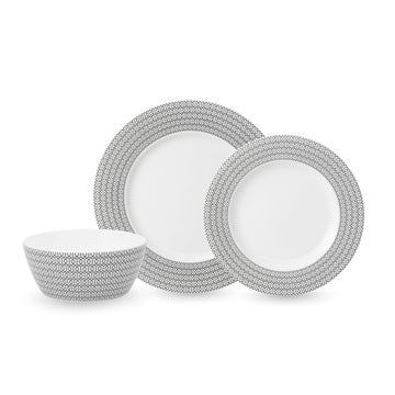 Ornament Bone China by Fortessa – 12 Piece Dinnerware Set (Service for 4), Bone China, Black, Model 12PPS-FBC-ORNAB