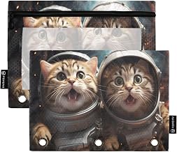 panksolu Binder Pencil Pouch for 3 Ring Two Space Spaceman Cats Pencil Pouch with Zipper Clear Window Pencil Case Pencil Pouches Bags for Office College Supplies, 2PCS