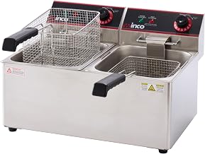 Winco 8 L Silver Commercial-Grade Electric Countertop Deep Fryer, Dual Well
