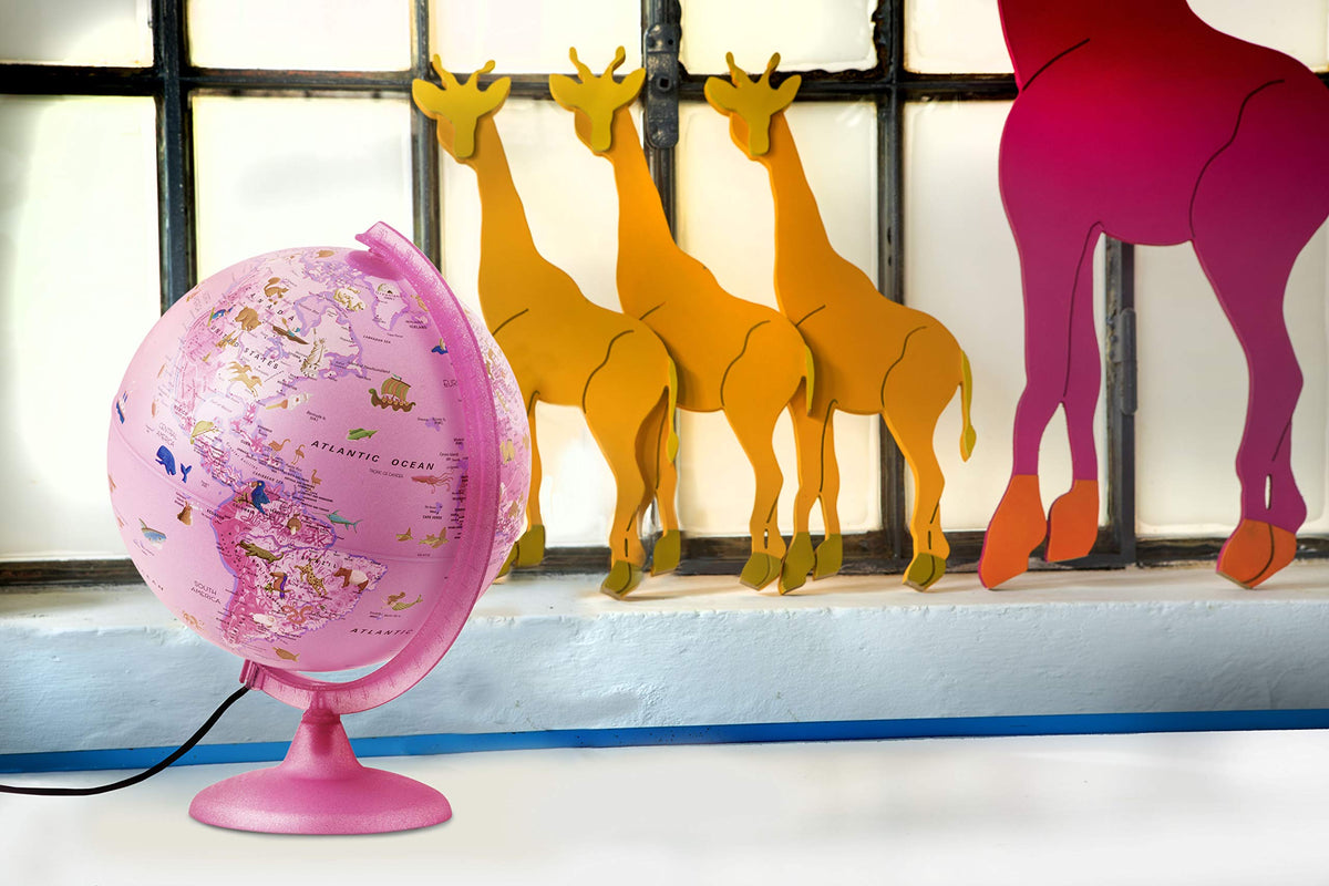 25cm Zoo Illuminated Children's Globe (Pink) by Tecnodidattica – Plastic, Pink, Model 8000623001424