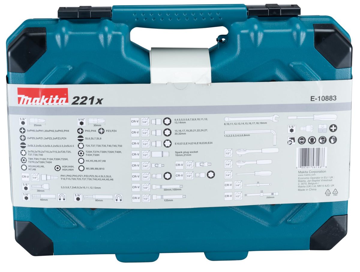 221 Piece Maintenance Set by Makita – Variety Pack, Plastic, Petrol, Model E-10883