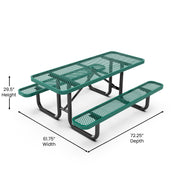 Commercial 6' Rectangular Expanded Mesh Metal Picnic Table with Anchors - Green by Flash Furniture – Steel, Green, Model SLF-EML72-H48L-GN-GG