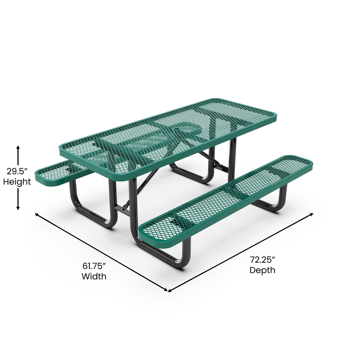 Commercial 6' Rectangular Expanded Mesh Metal Picnic Table with Anchors - Green by Flash Furniture – Steel, Green, Model SLF-EML72-H48L-GN-GG