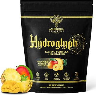 Ambrosia Fasting Electrolytes Powder | EAA Amino Acids, BCAA & HMB | Sugar Free Hydration with Coconut Water | Vegan, Gluten Free | 30 Servings | Pineapple Mango