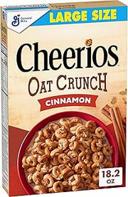 Cheerios Oat Crunch Cinnamon Cereal, Whole Grain, Large Size, 18.2 oz