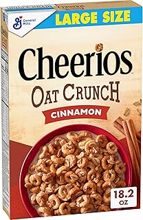 Cheerios Oat Crunch Cinnamon Cereal, Whole Grain, Large Size, 18.2 oz