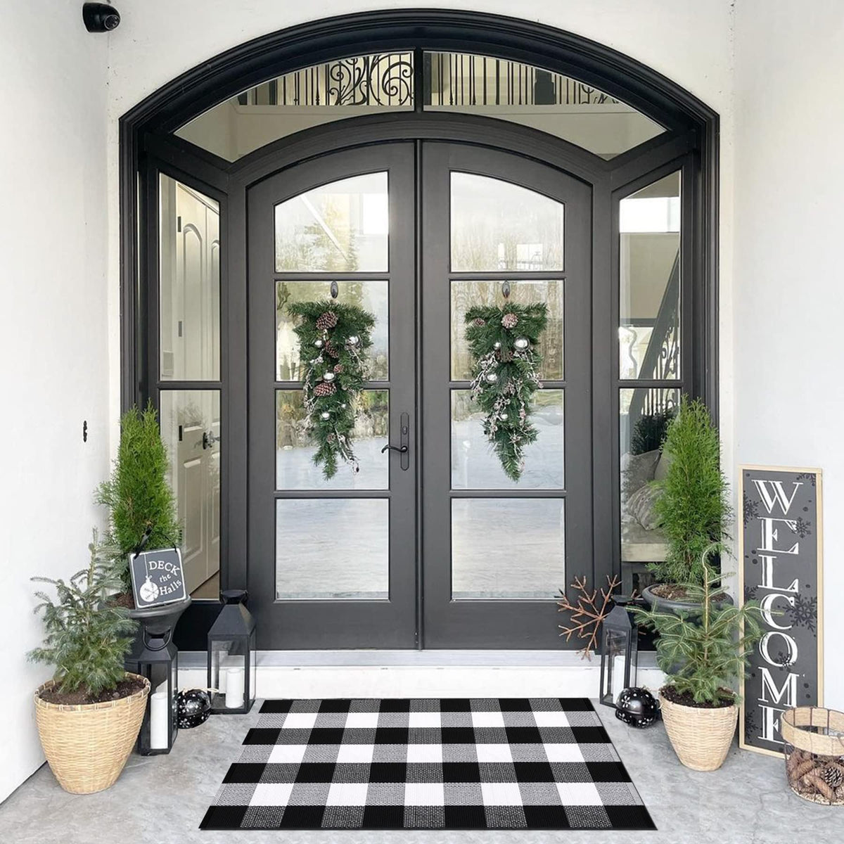 Seeksee Buffalo Check Outdoor Rug, 27.5 x 43 Inches, Black and White